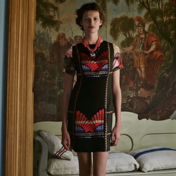 Anthropologie Fanned Vignette Shift Dress by Ranna Gill Size 4 Embroidered Multi - Picture 2 of 9